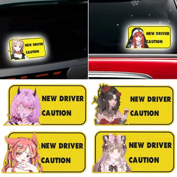 Lindas Meninas Anime Novo Driver Cuidado Altamente Reflexivo Adesivo para Carro Condução da Noite Janela de pára-choque de Segurança, Sinal de alerta de Decalque