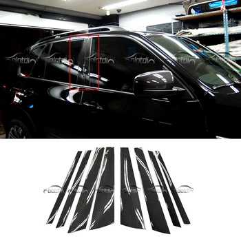 Janela do carro BC Coluna Tiras de acabamento de Fibra de Carbono, lantejoulas decalques Adesivos para BMW X5 E70 X5M