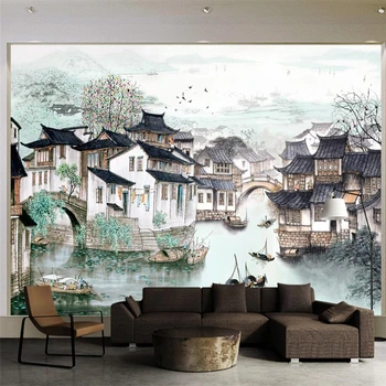 wellyu Huitou Matou Wushui Rural Fundo de Paisagem, Pintura de Parede papel de Parede Personalizado Grande Mural Verde papel de Parede
