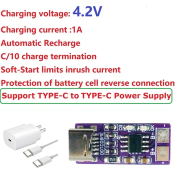 Tipo-C PD QC FCP USB 1A 4.2 V Li-ion Li-Po Bateria de Lítio Buck Carregador DDTC08ME Para 3,7 V 18650 Bateria de Telefone Celular