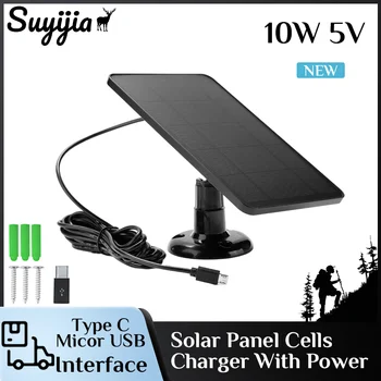 Painel Solar Preto 10W 5V Solar Exterior da Célula de carga para Casa Pequena de Luz, Com Sistema de Micro USB+Tipo-C 2 Em 1 Placa e Parafusos