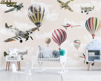 beibehang papel de parede Personalizado mural nórdicos minimalista desenhado a mão dos desenhos animados de avião balão céu sala de crianças de plano de fundo do papel de parede