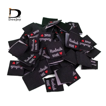 O inventário de roupas de etiqueta tags preto marcação de etiquetas feito à mão com amor 20x20mm centro dobrada etiquetas 300pcs muito