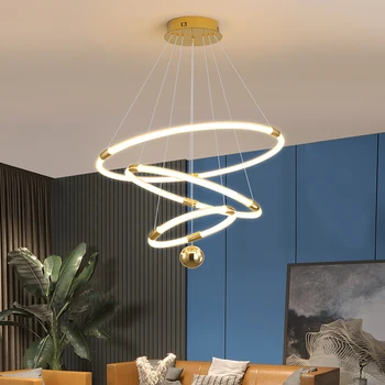 Nordic lustre pendurado anéis de Luxo Designer forma geométrica de iluminação Para a Sala de Loft de Ouro de quarto de art deco lustre