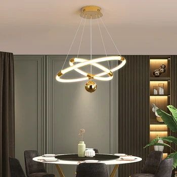 Nordic lustre pendurado anéis de Luxo Designer forma geométrica de iluminação Para a Sala de Loft de Ouro de quarto de art deco lustre