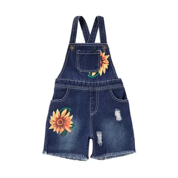 FOCUSNORM Moda Verão, as Crianças de Menina Macacão de Mangas Girassol Impresso Jeans Macacão Correia das Calças