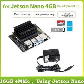 Para Jetson Nano de 4GB+16G curso de mestrado erasmus MUNDUS Developer Kit com Placa do Núcleo+Dissipador de Calor+32G Unidade USB+64G Cartão SD+Leitor de Cartão+Alimentação Plug EUA