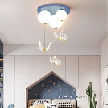 Simples E Moderno Quarto Lâmpada Com Bola Borboleta Acolhedor e Romântico Lâmpada do Teto Para o quarto das Crianças Pingente de luz Luz Interior