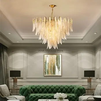 Luxo moderno Cristal Suspensão Lâmpadas Sala de estar, Restaurante, Quartos de várias camadas de Folhas de Vidro LED luminária de Iluminação Interior