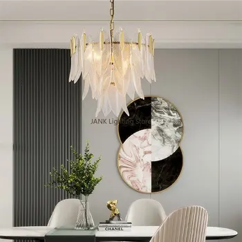 Luxo moderno Cristal Suspensão Lâmpadas Sala de estar, Restaurante, Quartos de várias camadas de Folhas de Vidro LED luminária de Iluminação Interior
