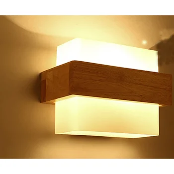 Nordic Chinês, de Madeira, de Vidro Simples LED, Lâmpada de Parede da Parede de Luz Interior, de Iluminação, Arandelas de Parede Para o Café-Bar Estudo Corredor do Quarto