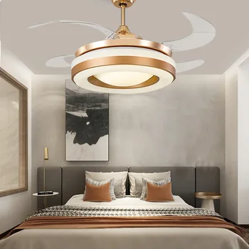 Led Ventilador de Teto, luminária de Luz do Candelabro Nórdicos simples família moderna tranquila ouro sala de estar, quarto de 36 polegadas