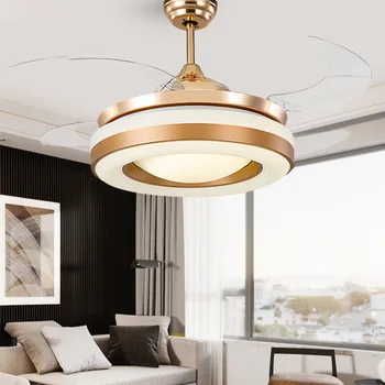 Led Ventilador de Teto, luminária de Luz do Candelabro Nórdicos simples família moderna tranquila ouro sala de estar, quarto de 36 polegadas