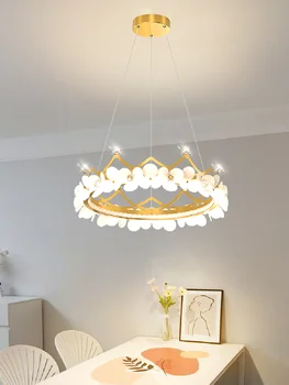 Nordic quarto lâmpada criativo de cristal pétala garland LED candelabro ins crianças filha de quarto lâmpada coroa lustre