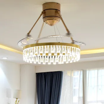 Luz Led Ventilador de Teto, luminária de Arte Lustre Pós-moderna de cristal invisível sala villa de luxo, ventiladores de teto