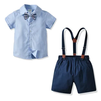Verão, as Crianças de Bebê Menino de Terno Formal com Camisa de Manga Curta+Suspensório Shorts Roupas Casuais Roupa de Cavalheiro Menino Ternos para Casamento