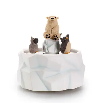 Nordic Urso Polar music box Movimento de Neve Montanha da Base de dados de animal Bonito biscuit Artesanato Acessórios Spin Presente de Natal