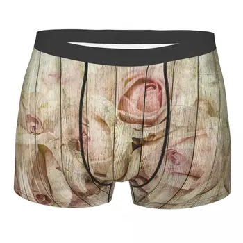 Shabby Chic País Floral Rosa Madeira Cuecas Homme Calcinha de Homens de Cueca Sexy Shorts Boxer Briefs