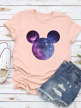 Mickey de Disney do Rato de Roupas de Mulheres Superior de desenho animado de Ouvido Estilo Linda Camisa de Manga Curta de Moda, Gráfico de T-shirts de Verão Tee