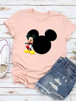 Mickey de Disney do Rato de Roupas de Mulheres Superior de desenho animado de Ouvido Estilo Linda Camisa de Manga Curta de Moda, Gráfico de T-shirts de Verão Tee
