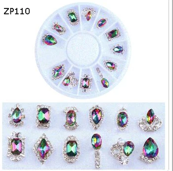  Unhas Encantos, 12 Pcs Strass Unhas Gemas Jóias 12 Formas/Volante de Cristal AB Diamantes em 3D para Unhas de Arte, de Decoração, Acessórios