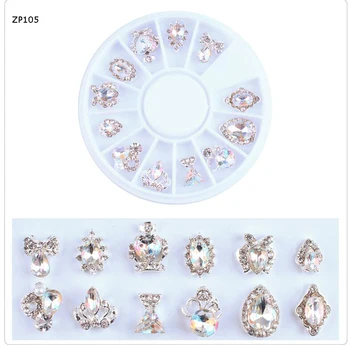  Unhas Encantos, 12 Pcs Strass Unhas Gemas Jóias 12 Formas/Volante de Cristal AB Diamantes em 3D para Unhas de Arte, de Decoração, Acessórios