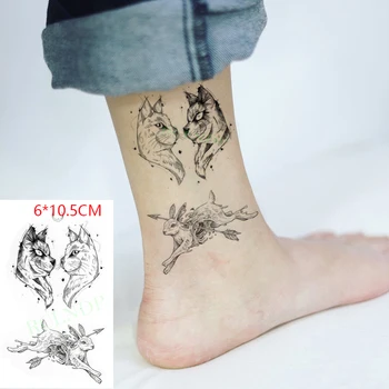 Impermeável da Etiqueta Temporária Tatuagem ins Lobo gato coelho lua sexy Corpo Arte flash tatoo falso tatto para Mulheres, Homens