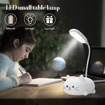 USB Mesa do DIODO emissor de Luz Foldable do Gato Bonito Proteção para os Olhos Lâmpada de Mesa Recarregável 400mAh Ajustável Gooseneck Presentes Crianças por Quarto