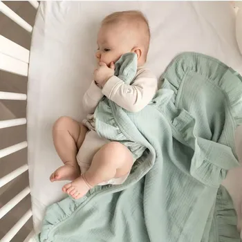 Um Novo Bebê Em Babados Cor Sólida Gaze De Algodão Cobertor De Criança Condicionador De Ar Cobertor De Bebê, Toalha De Banho Gro-Saco