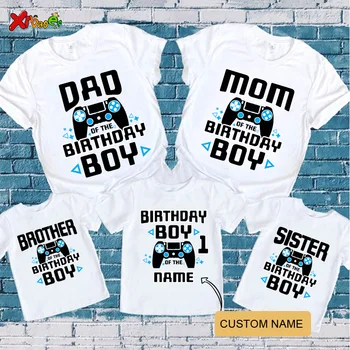 Família de aniversário camisetas Combinando roupas aniversariante da festa de Roupas Família Camiseta Correspondentes Tees Nome Personalizado Roupa Camisas de jogo