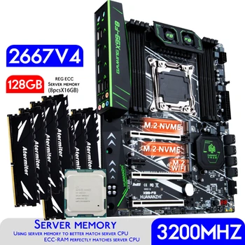 HUANANZHI F8 X99 placa-Mãe com processador Intel XEON E5 2667 v4 com 8 * 16GB = 128GB 3200MHz DDR4 REG ECC Combinação de Memória Conjunto de Kit de NVME