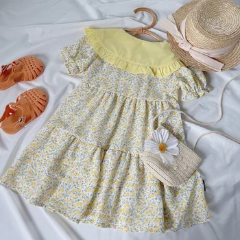 2023 Novo Jardim Floral De Estilo Baby Dress+Saco De Roupas De Crianças Verão Vestido De Princesa Crianças Festa De Bola Concurso Vestido De Roupa