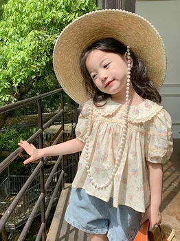 2023 Verão Crianças Conjuntos de Estilo coreano de Moda Novo Design Muito Doce Bonito de Algodão Macio de Manga Curta para Meninas