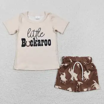 BSSO0229 Crianças Meninos Conjunto de Carta de Impressão Superior Com Shorts, 2 peças de Roupas de Bebê Roupas