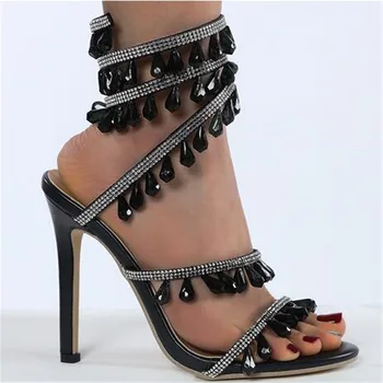 2023 Mulher Sandálias de Luxo Strass Envolvente Tornozelo Mulheres de Salto Agulha Sapatos de Casamento Sapatos de Banquete