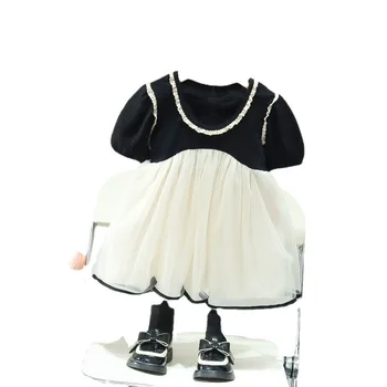 Meninas, Vestido de Verão 2023 Nova moda infantil para Crianças de Bolha Manga do Vestido de Saia Crianças do Primeiro Ano do Bebê Vestido de Fios