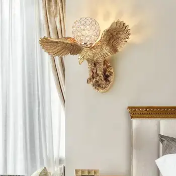 IRMÃO Moderno Resina Águia Lâmpada de Parede LED de Ouro Criativo de Cristal Candeeiro de Luzes Decoração Para Home Sala Quarto Varanda