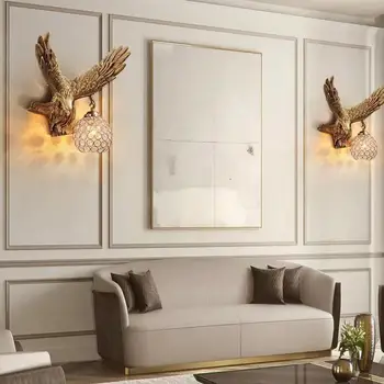 IRMÃO Moderno Resina Águia Lâmpada de Parede LED de Ouro Criativo de Cristal Candeeiro de Luzes Decoração Para Home Sala Quarto Varanda