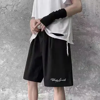 Nicemix Chic Homem Shorts Letra Impressa Solta a Perna Larga Calças Esporte Casual Jogging Meia Calça de Verão Outwears Y2k Roupas