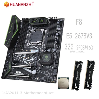 HUANANZHI F8 LGA2011-3 placa-mãe Conjunto DDR4 Xeon E5 2678 V3 e 32GB = 16GB * 2pcs 3200MHz de Memória de placa-Mãe Conjunto