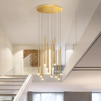 YOULAIKE Moderna led candelabro para a escadaria longa ouro/preto tubo pendurado luminária único projeto de decoração de casa de brilho da lâmpada