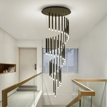 YOULAIKE Moderna led candelabro para a escadaria longa ouro/preto tubo pendurado luminária único projeto de decoração de casa de brilho da lâmpada