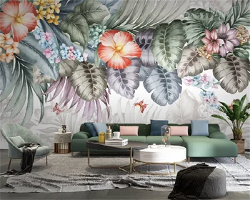 Americana pintada à mão pastoral flor borboleta sala quarto TV sofá-fundo de parede decoração pintura mural em papel de parede