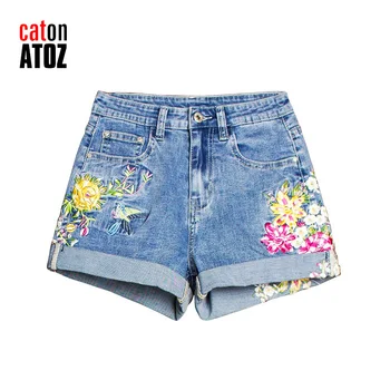 As mulheres do Vintage Bordado Floral Shorts Jeans Para a Mulher de Verão de Calças Curtas Drop Shipping 2258