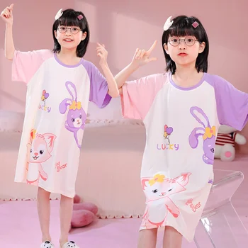 Verão Mom Crianças Meninas Crianças Bonito Dos Desenhos Animados Manga Curta Pijama De Disney Do Vestido Casual Solta De Mãe E Filha E Casa De Pijamas Roupas