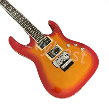 Lvybest Guitarra Custom-Made De Casal Roqueiro Guitarra Com Anel Vermelho E Amarelo Corpo Integrado De Piano Rosewood Finge