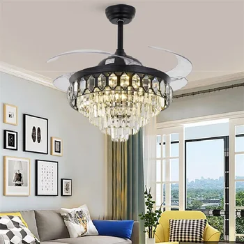 OUFULA Ventilador de Teto Luz Invisível de Cristal da Lâmpada de LED Com Controle Remoto Moderno de Luxo Para a Casa