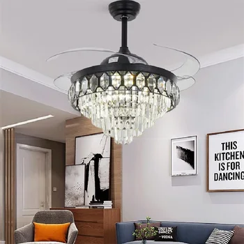 OUFULA Ventilador de Teto Luz Invisível de Cristal da Lâmpada de LED Com Controle Remoto Moderno de Luxo Para a Casa