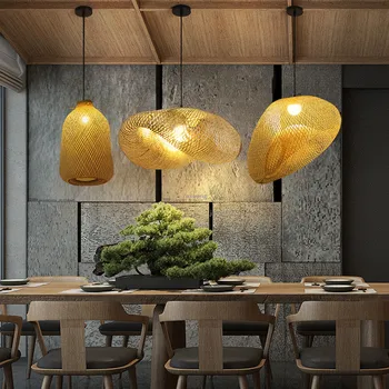 Moderno, de Estilo Chinês, Iluminação LED, Luzes Pingente Cozinha Lâmpadas Penduradas LOFT de Bambu luminária Casa de Decoração de Sala de estar Pendente
