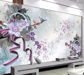 beibehang papel de parede Personalizado murais em qualquer tamanho 3D Lindas flores de cor púrpura tridimensional sala Quarto TV pano de fundo